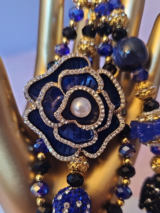 no brand Accessories - CHARMS: Elegant Blue Flower Pendant Charm with Pearl Accent